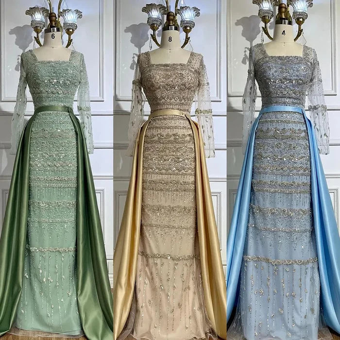 Luxury Dubai Arabic Sage Green Mermaid Evening Dress Gowns for Party LA72126A - SERENE HILL