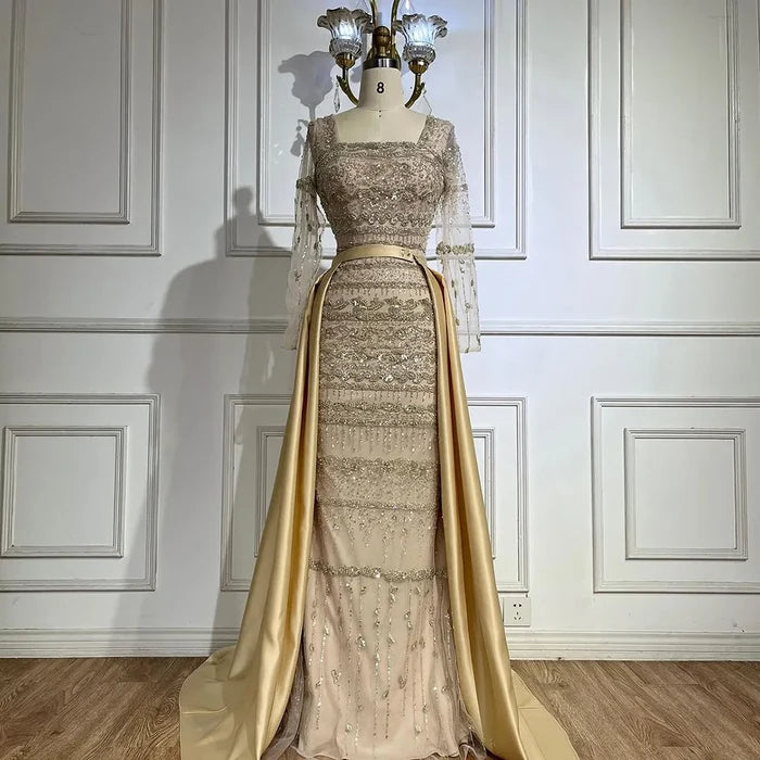 Luxury Dubai Arabic Sage Green Mermaid Evening Dress Gowns for Party LA72126A - SERENE HILL