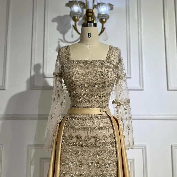Luxury Dubai Arabic Sage Green Mermaid Evening Dress Gowns for Party LA72126A - SERENE HILL