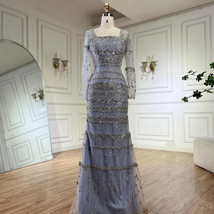 Luxury Dubai Arabic Sage Green Mermaid Evening Dress Gowns for Party LA72126A - SERENE HILL