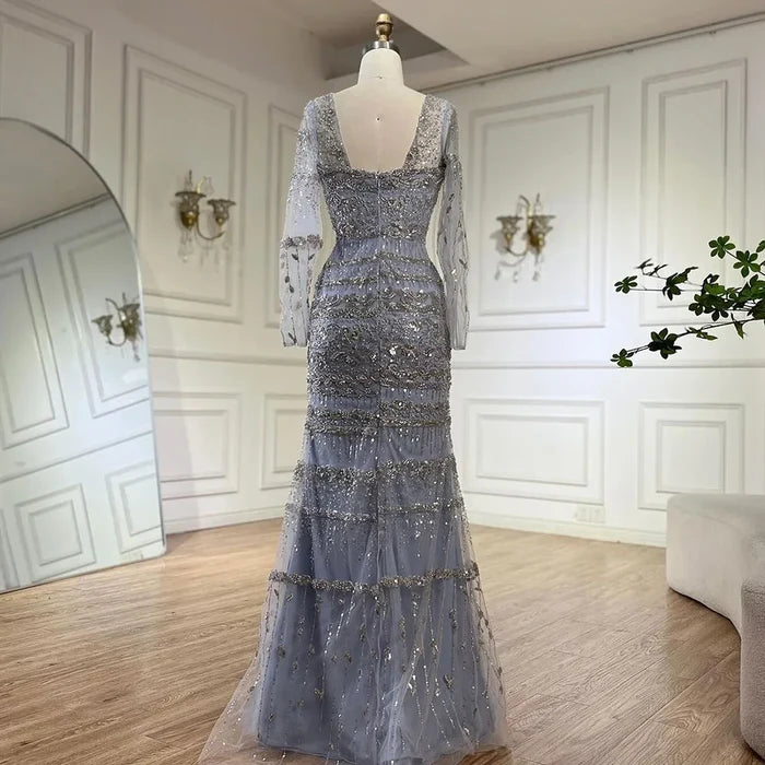 Luxury Dubai Arabic Sage Green Mermaid Evening Dress Gowns for Party LA72126A - SERENE HILL