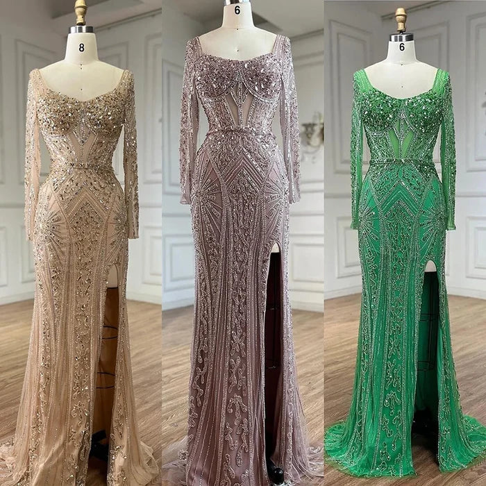 Luxury Dubai Beaded Evening Dress With Long Sleeve LA72518 - SERENE HILL
