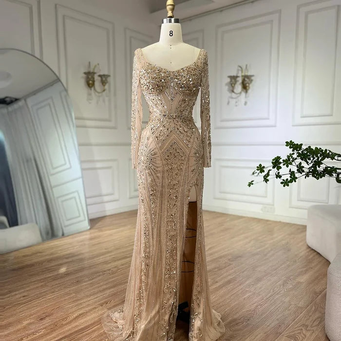 Luxury Dubai Beaded Evening Dress With Long Sleeve LA72518 - SERENE HILL