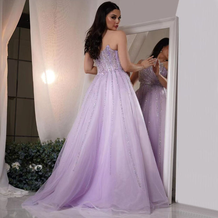 Luxury Dubai Beaded Lilac Evening Dress Elegant Scalloped LA71643 - SERENE HILL