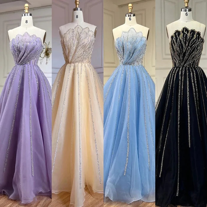 Luxury Dubai Beaded Lilac Evening Dress Elegant Scalloped LA71643 - SERENE HILL