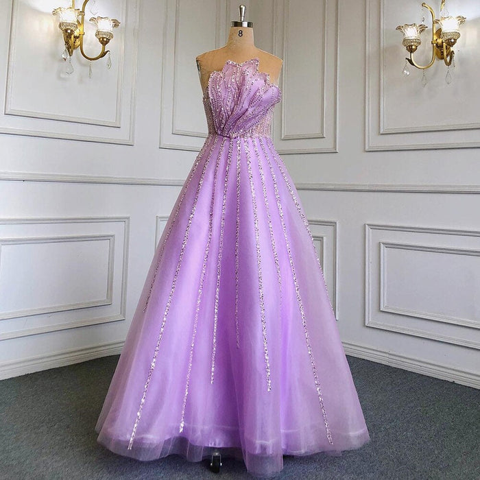 Luxury Dubai Beaded Lilac Evening Dress Elegant Scalloped LA71643 - SERENE HILL