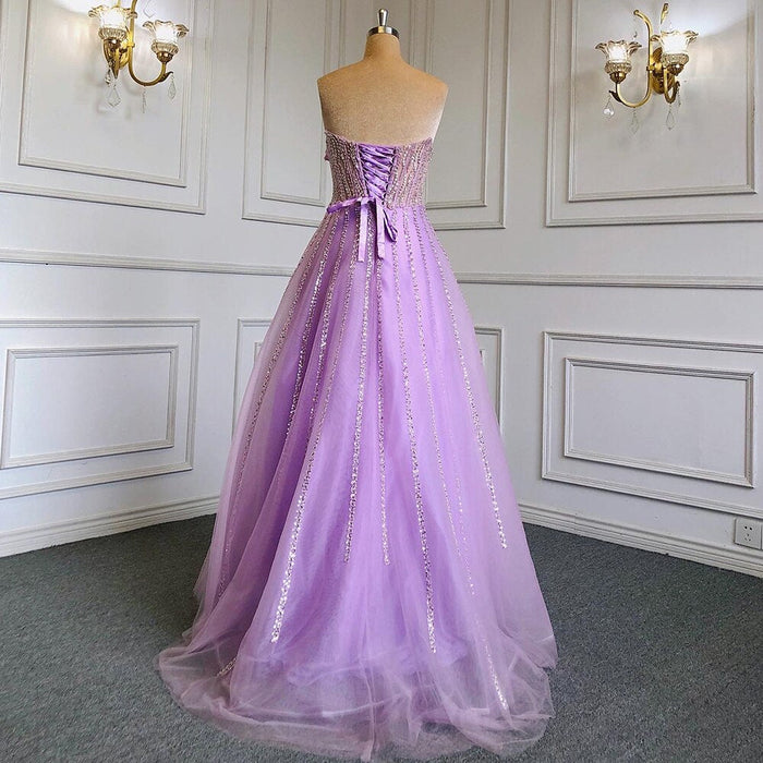 Luxury Dubai Beaded Lilac Evening Dress Elegant Scalloped LA71643 - SERENE HILL