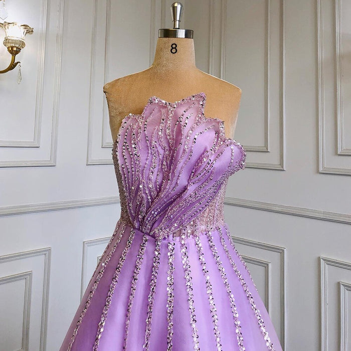 Luxury Dubai Beaded Lilac Evening Dress Elegant Scalloped LA71643 - SERENE HILL