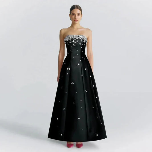 Luxury Dubai Black Beaded Evening Dress for Women Party LA72498 - SERENE HILL