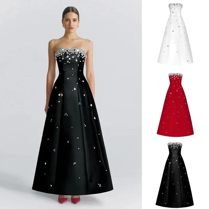Luxury Dubai Black Beaded Evening Dress for Women Party LA72498 - SERENE HILL