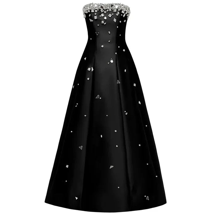 Luxury Dubai Black Beaded Evening Dress for Women Party LA72498 - SERENE HILL