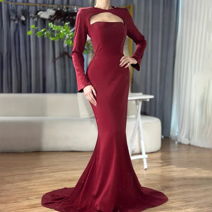 Luxury Dubai Blue Satin Mermaid Evening Dress Lace-Up Back LA72416 - SERENE HILL