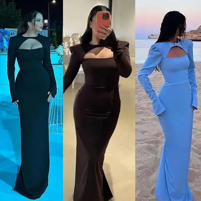 Luxury Dubai Blue Satin Mermaid Evening Dress Lace-Up Back LA72416 - SERENE HILL