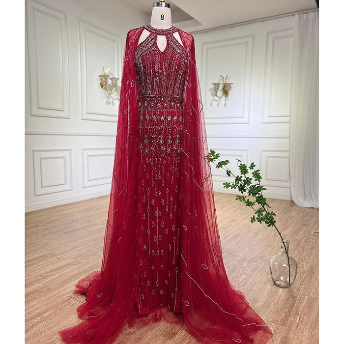 Luxury Dubai Mermaid Pink Evening Dresses with Cape Sleeves LA71817 - SERENE HILL