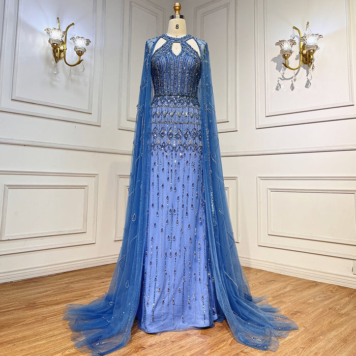 Luxury Dubai Mermaid Pink Evening Dresses with Cape Sleeves LA71817 - SERENE HILL
