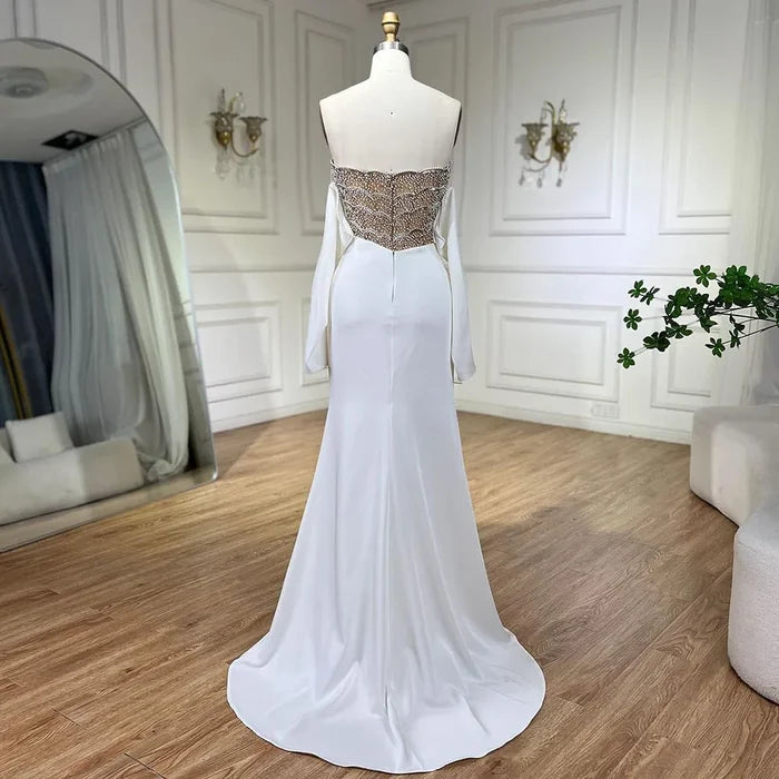 Luxury Dubai Mermaid White Evening Dress Sexy Scalloped LA72293 - SERENE HILL