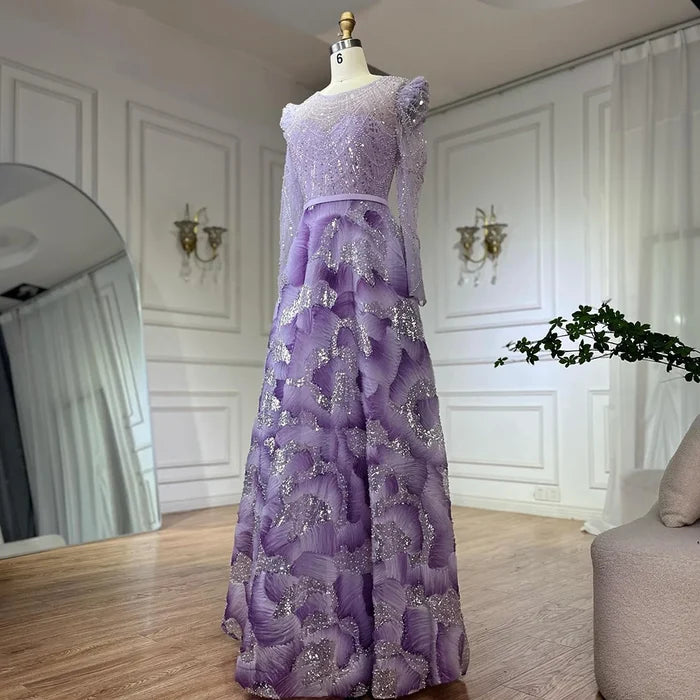 Luxury Dubai Muslim Elegant Lilac Beaded A Line Evening Gown for Formal Occasion LA72847 - SERENE HILL