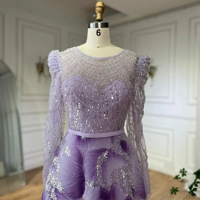 Luxury Dubai Muslim Elegant Lilac Beaded A Line Evening Gown for Formal Occasion LA72847 - SERENE HILL