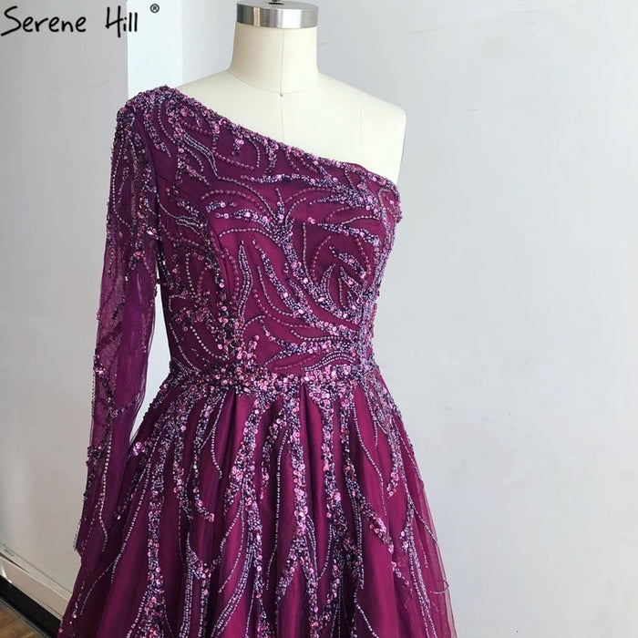 Luxury Dubai One Shoulder Wine Red Evening Dresses LA60988 - SERENE HILL