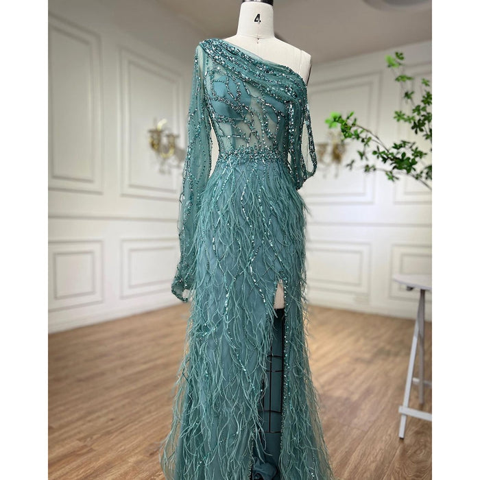 Luxury Dubai Pink Feather Evening Dress LA70513 On Sale - SERENE HILL