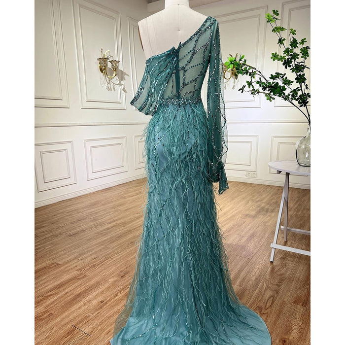 Luxury Dubai Pink Feather Evening Dress LA70513 On Sale - SERENE HILL