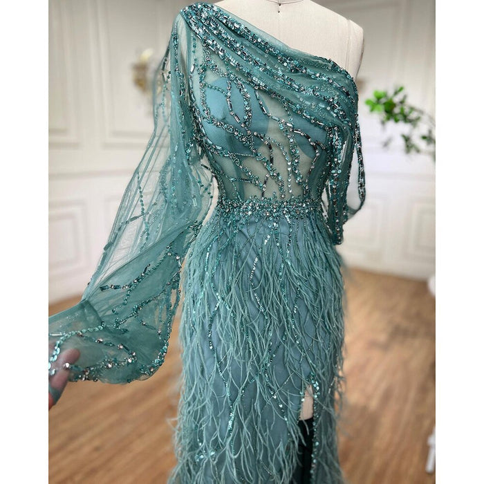 Luxury Dubai Pink Feather Evening Dress LA70513 On Sale - SERENE HILL