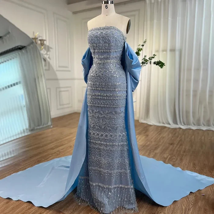 Luxury Dubai Sage Green Evening Dresses with Cape LA72126 - SERENE HILL