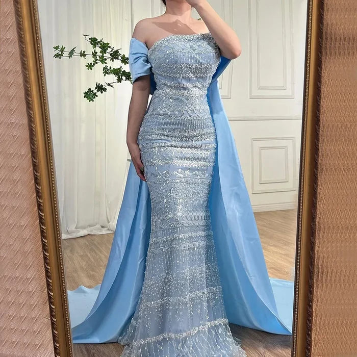 Luxury Dubai Sage Green Evening Dresses with Cape LA72126 - SERENE HILL