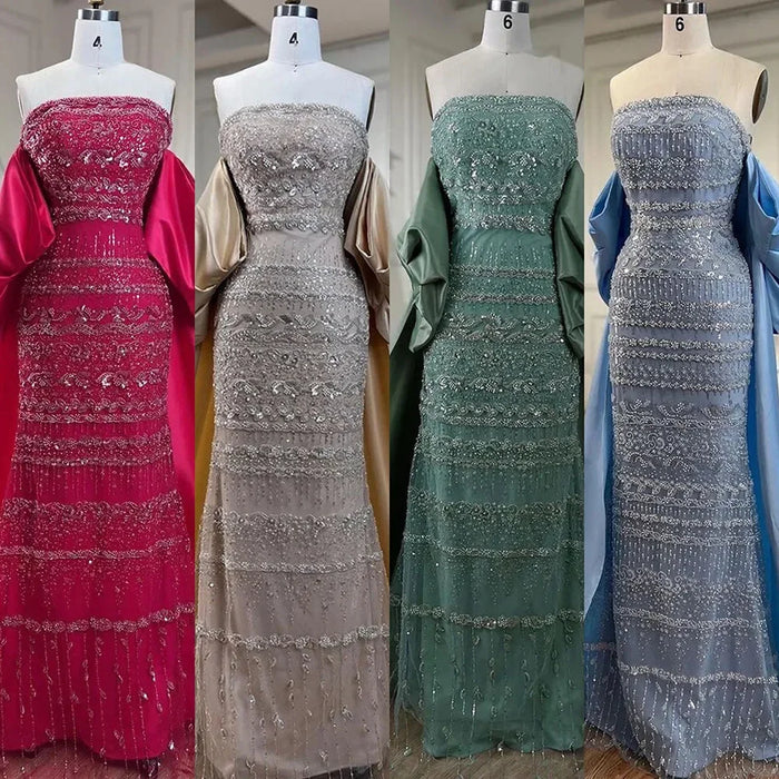 Luxury Dubai Sage Green Evening Dresses with Cape LA72126 - SERENE HILL
