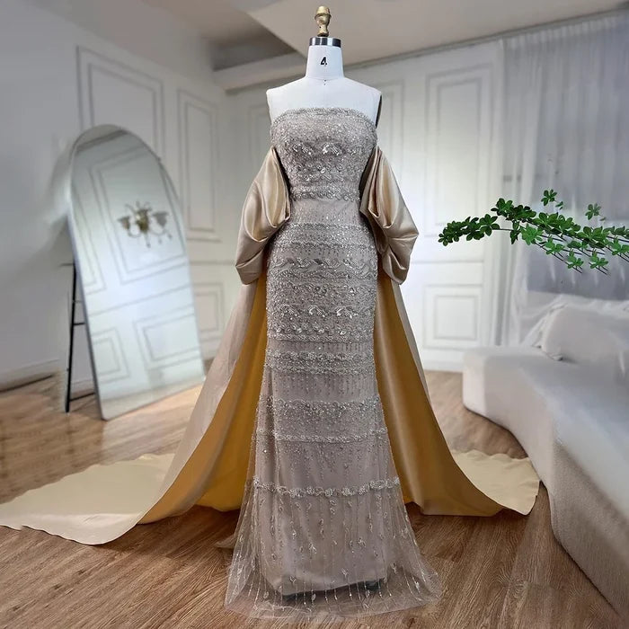 Luxury Dubai Sage Green Evening Dresses with Cape LA72126 - SERENE HILL
