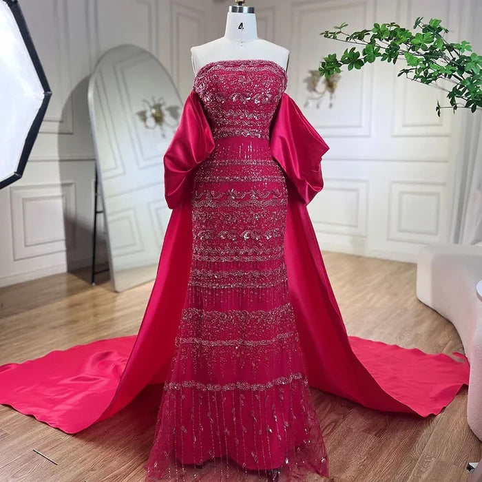 Luxury Dubai Sage Green Evening Dresses with Cape LA72126 - SERENE HILL