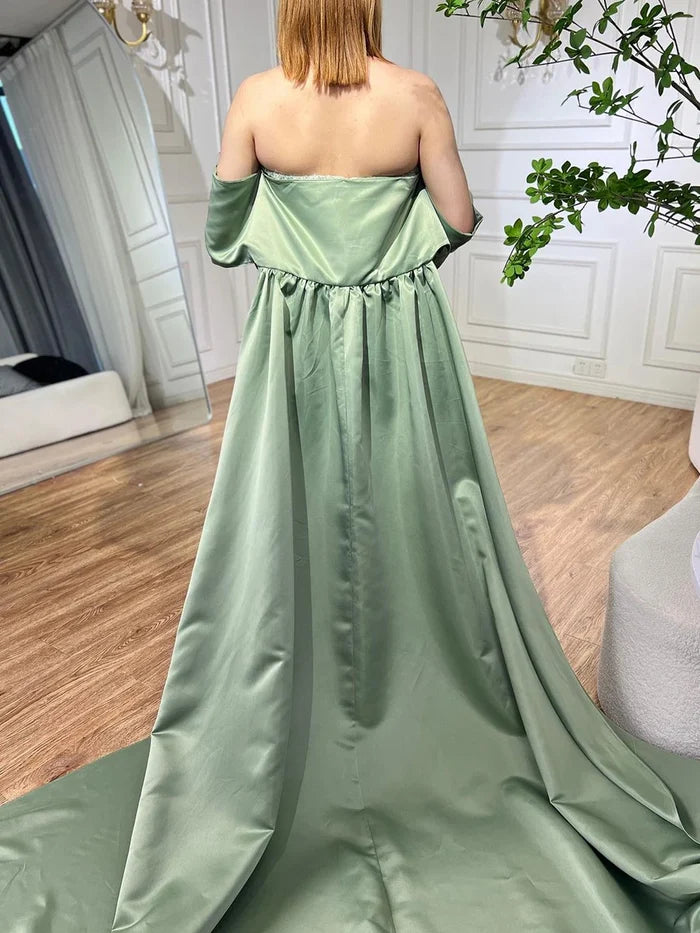 Luxury Dubai Sage Green Evening Dresses with Cape LA72126 - SERENE HILL
