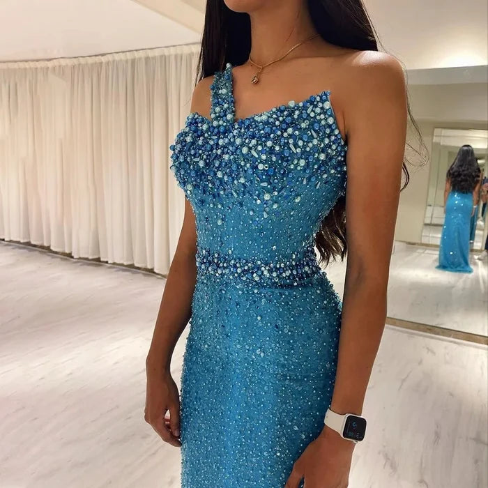 Luxury Dubai Turquoise Blue Mermaid Evening Dresses LA71713 - SERENE HILL