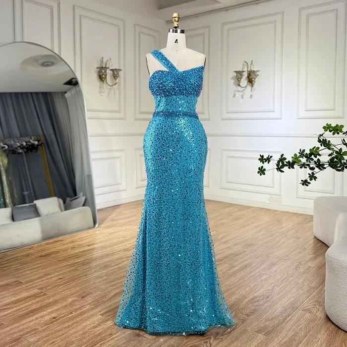 Luxury Dubai Turquoise Blue Mermaid Evening Dresses LA71713 - SERENE HILL