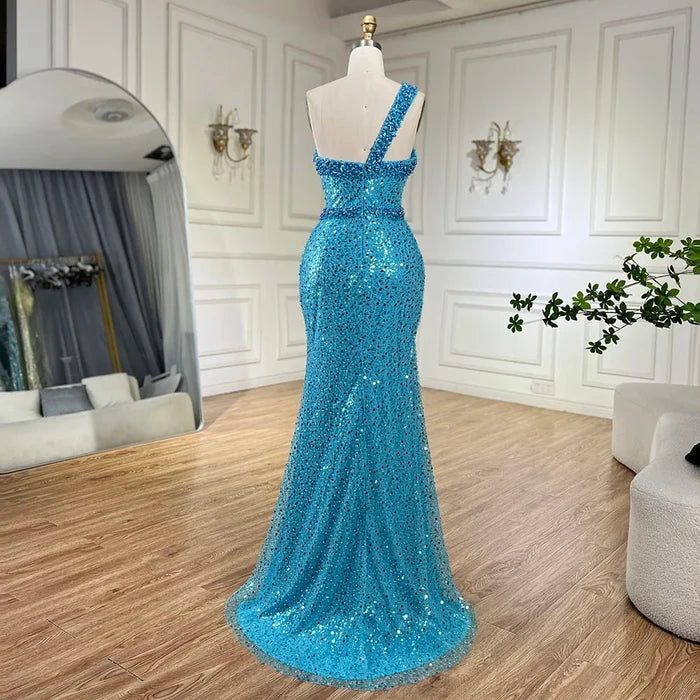 Luxury Dubai Turquoise Blue Mermaid Evening Dresses LA71713 - SERENE HILL
