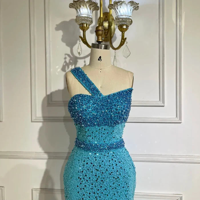 Luxury Dubai Turquoise Blue Mermaid Evening Dresses LA71713 - SERENE HILL