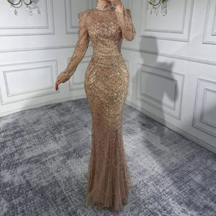 Luxury Dubai White Muslim Mermaid Evening Dress Overskirt LA72032L