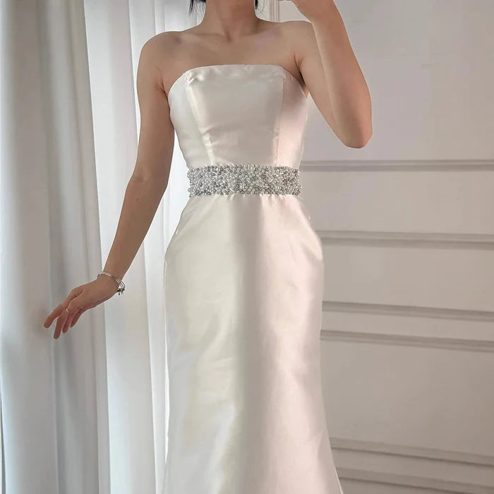 Luxury Dubai White Satin Mermaid Evening Dress with Long Cape LA72825 - SERENE HILL