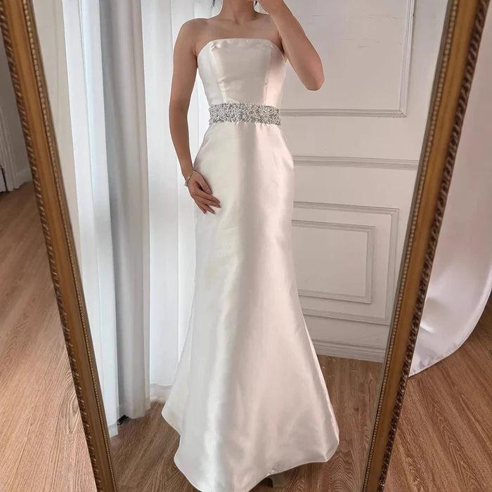 Luxury Dubai White Satin Mermaid Evening Dress with Long Cape LA72825 - SERENE HILL