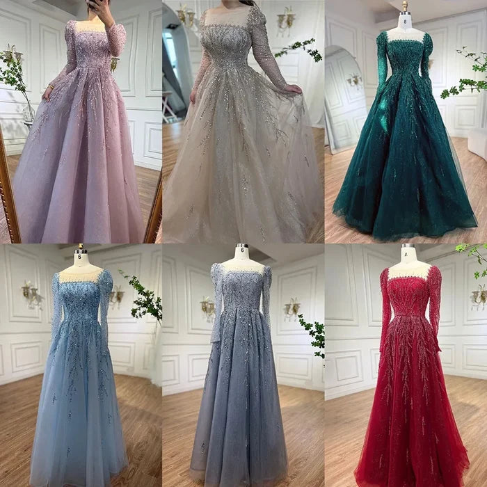 Luxury Dusty Pink Long Sleeves A-Line Evening Dress LA71915 - SERENE HILL