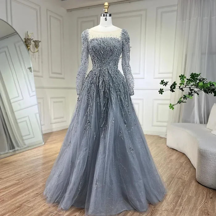 Luxury Dusty Pink Long Sleeves A-Line Evening Dress LA71915 - SERENE HILL
