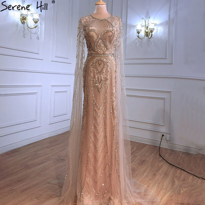 Luxury Gold Evening Dresses with Cape Sleeves LA70970 - SERENE HILL