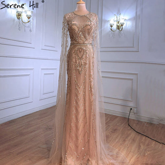 Luxury Gold Evening Dresses with Cape Sleeves LA70970 - SERENE HILL