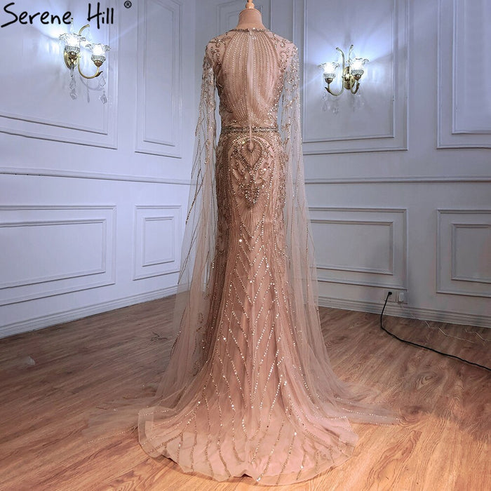 Luxury Gold Evening Dresses with Cape Sleeves LA70970 - SERENE HILL