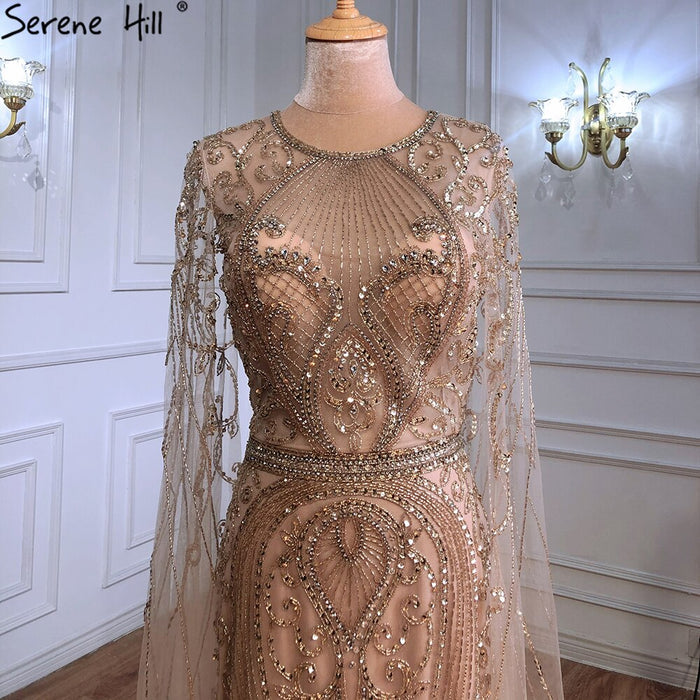 Luxury Gold Evening Dresses with Cape Sleeves LA70970 - SERENE HILL