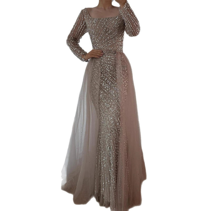 Luxury Gray Beaded Mermaid Evening Dress with Detachable Skirt LA71618L - SERENE  HILL