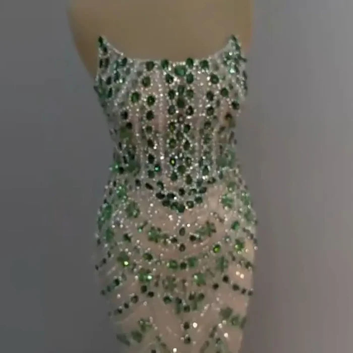 Luxury Green Beaded Saudi Arabic Evening Gown for Formal Occasion LA72842 - SERENE HILL