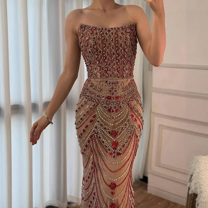 Luxury Green Beaded Saudi Arabic Evening Gown for Formal Occasion LA72842 - SERENE HILL