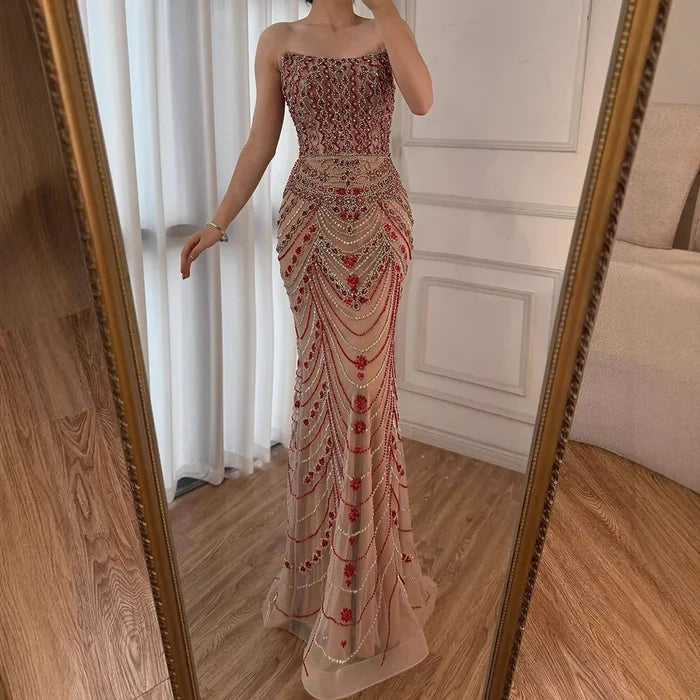 Luxury Green Beaded Saudi Arabic Evening Gown for Formal Occasion LA72842 - SERENE HILL