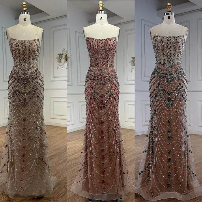 Luxury Green Beaded Saudi Arabic Evening Gown for Formal Occasion LA72842 - SERENE HILL